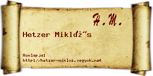 Hetzer Miklós névjegykártya